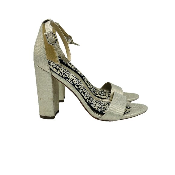 Sam Edelman Shoes Womens Size 6.5 M Beige Yaro High Heel Shinny Sandals Open Toe - Picture 1 of 11
